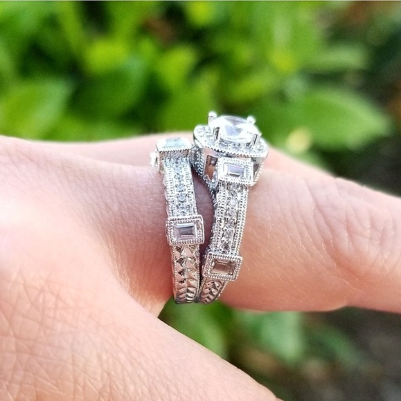 💎NEW💎 18K WHITE GOLD PLATED ART DECO BRIDAL SET - Picture 5 of 8